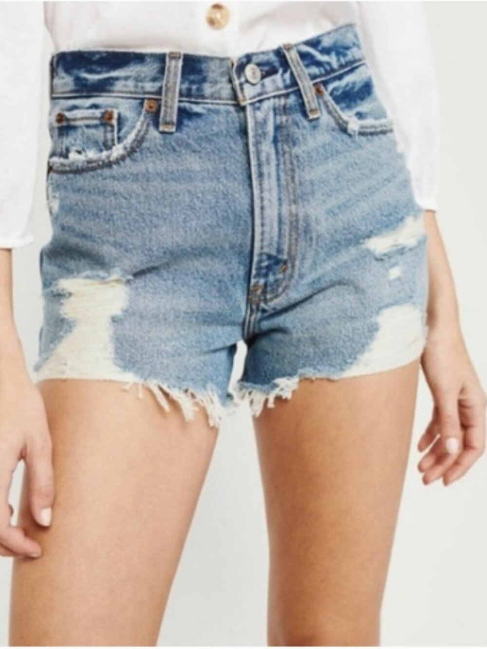 Abercrombie and Fitch Annie High Rise Distressed Denim Shorts size 27